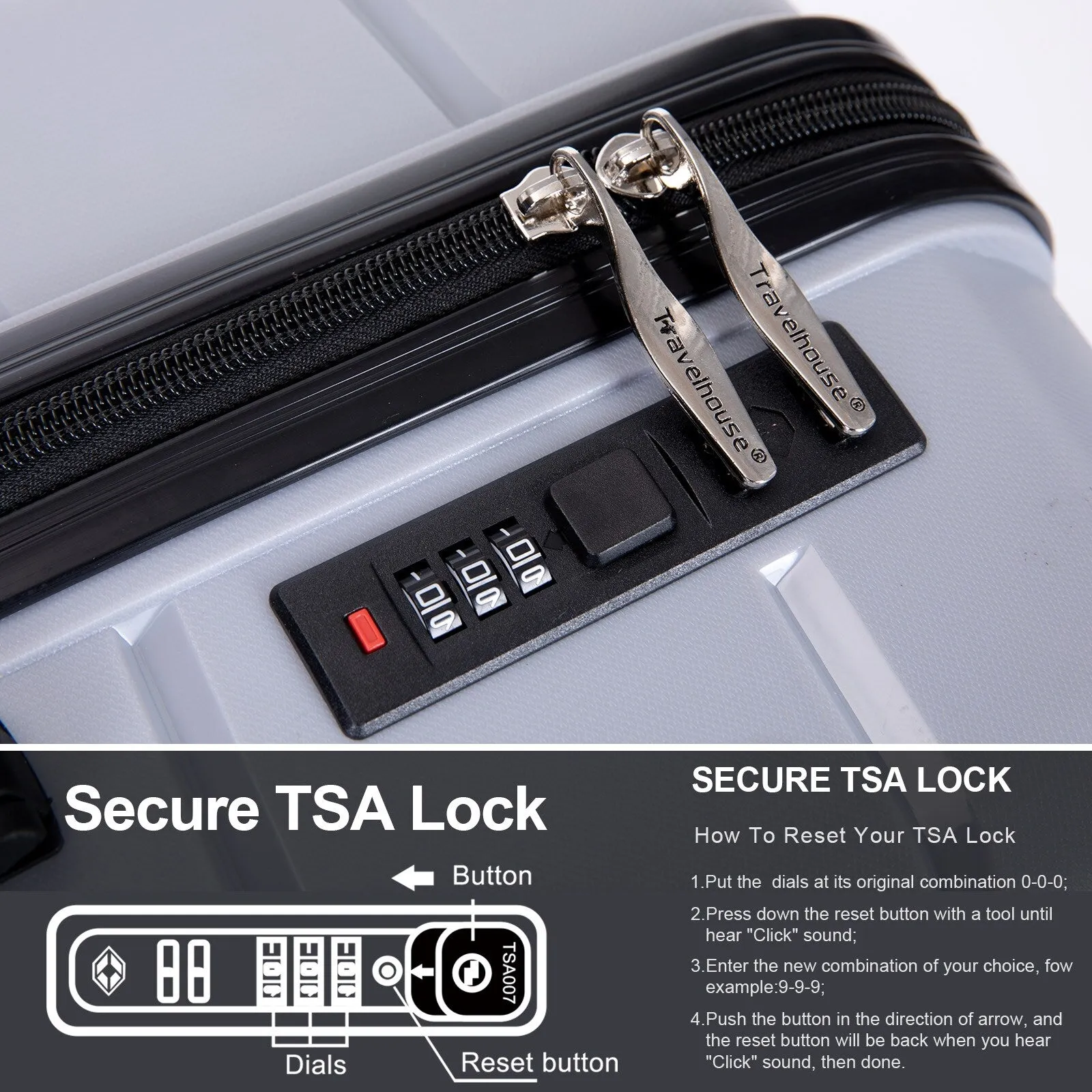 Multi-Size Luggage Set with Double Spinner Wheels and TSA Lock, 3-Piece Lightweight Suitcase with Hooks and Name Card