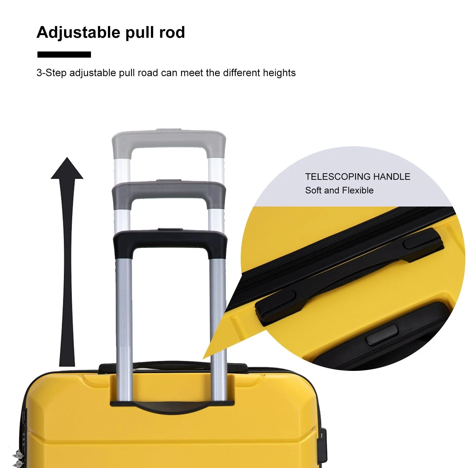 Multi-Size Luggage Set with Double Spinner Wheels and TSA Lock, 3-Piece Lightweight Suitcase with Hooks and Name Card