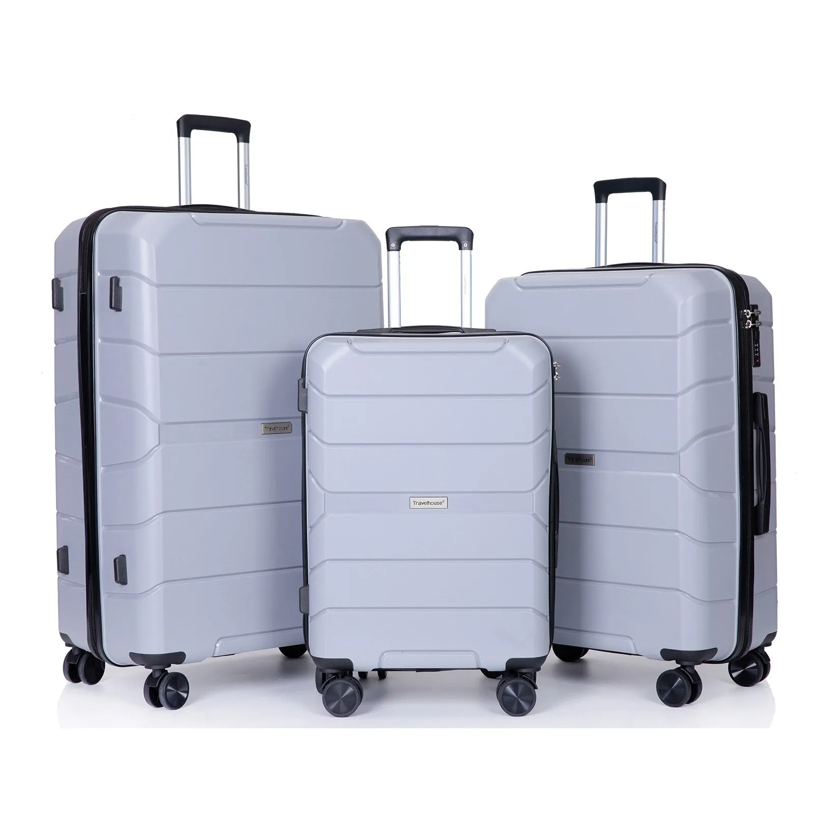 Multi-Size Luggage Set with Double Spinner Wheels and TSA Lock, 3-Piece Lightweight Suitcase with Hooks and Name Card