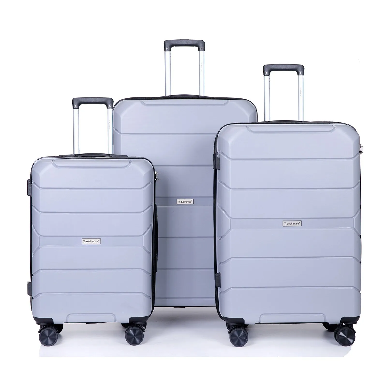 Multi-Size Luggage Set with Double Spinner Wheels and TSA Lock, 3-Piece Lightweight Suitcase with Hooks and Name Card