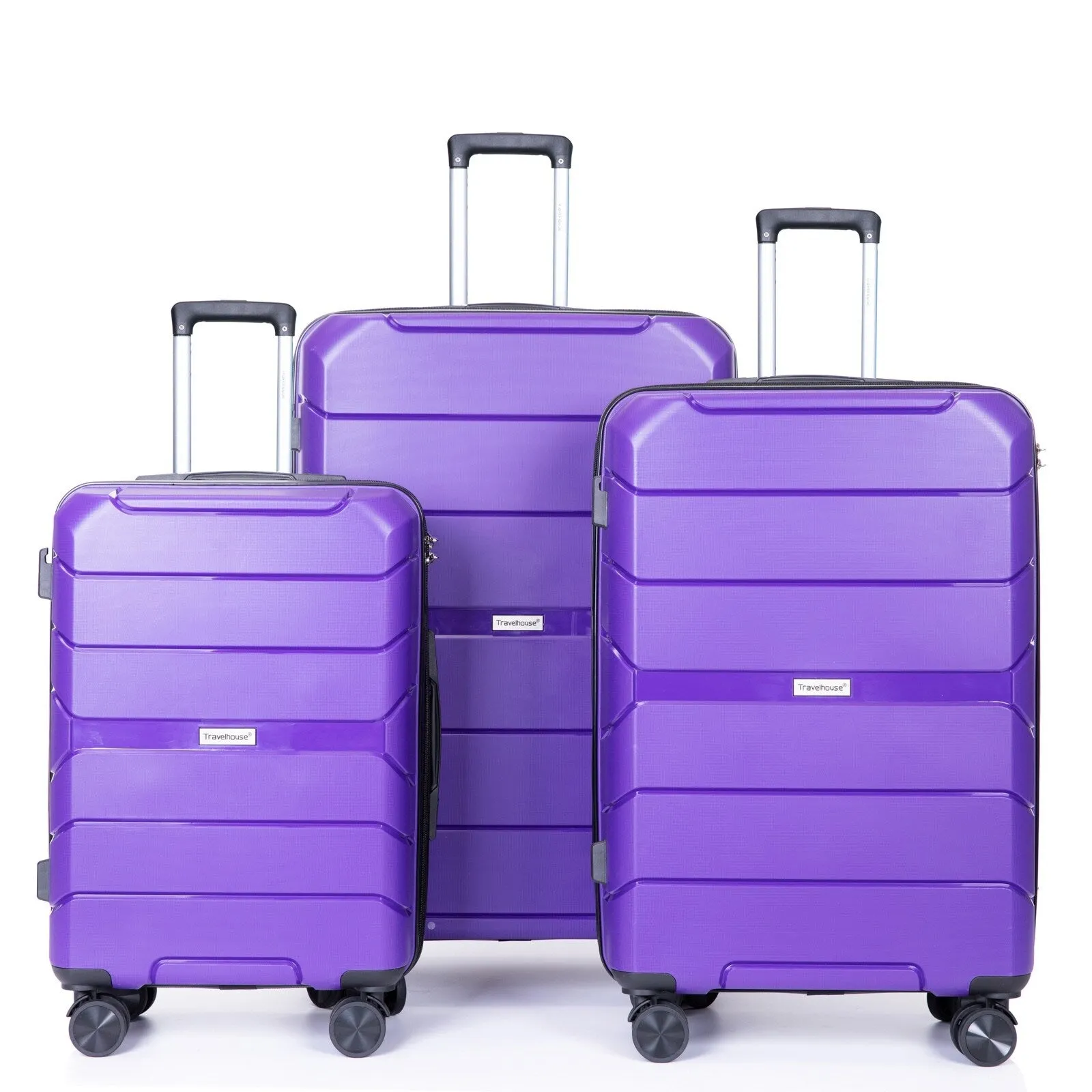 Multi-Size Luggage Set with Double Spinner Wheels and TSA Lock, 3-Piece Lightweight Suitcase with Hooks and Name Card