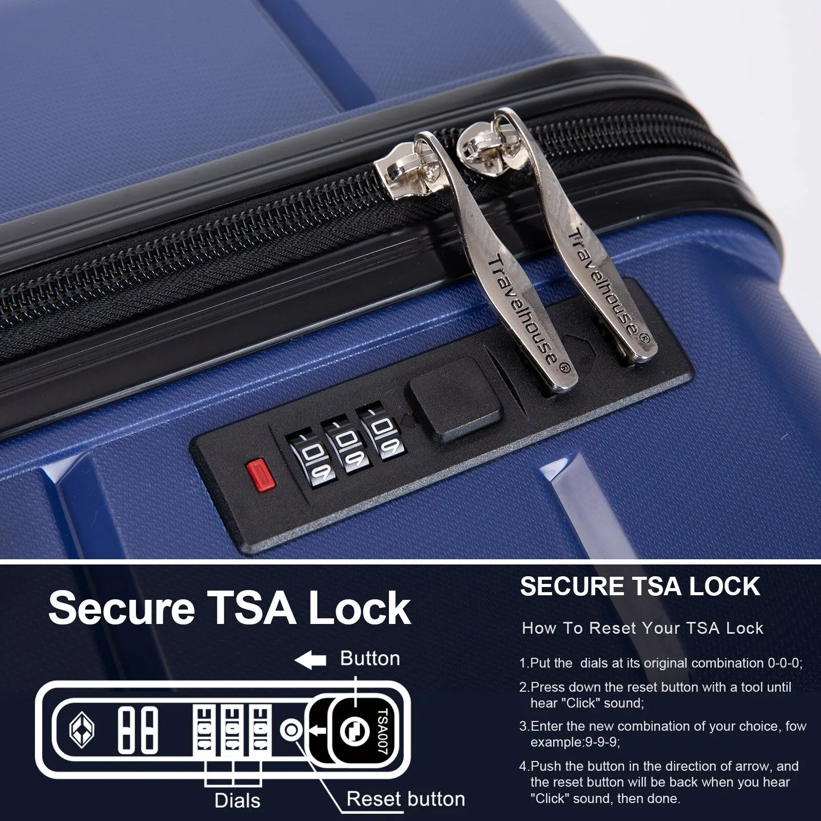 Multi-Size Luggage Set with Double Spinner Wheels and TSA Lock, 3-Piece Lightweight Suitcase with Hooks and Name Card