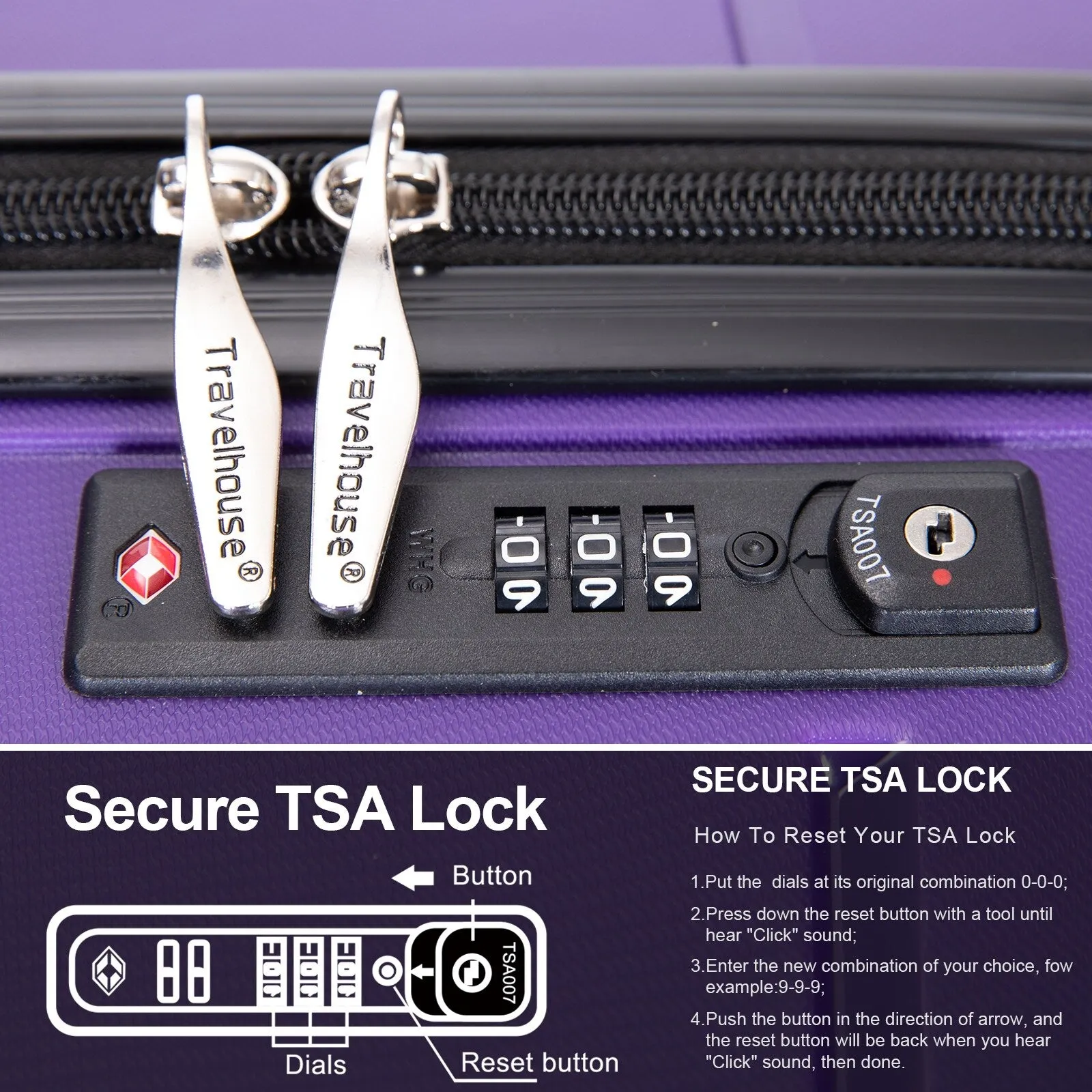 Multi-Size Luggage Set with Double Spinner Wheels and TSA Lock, 3-Piece Lightweight Suitcase with Hooks and Name Card