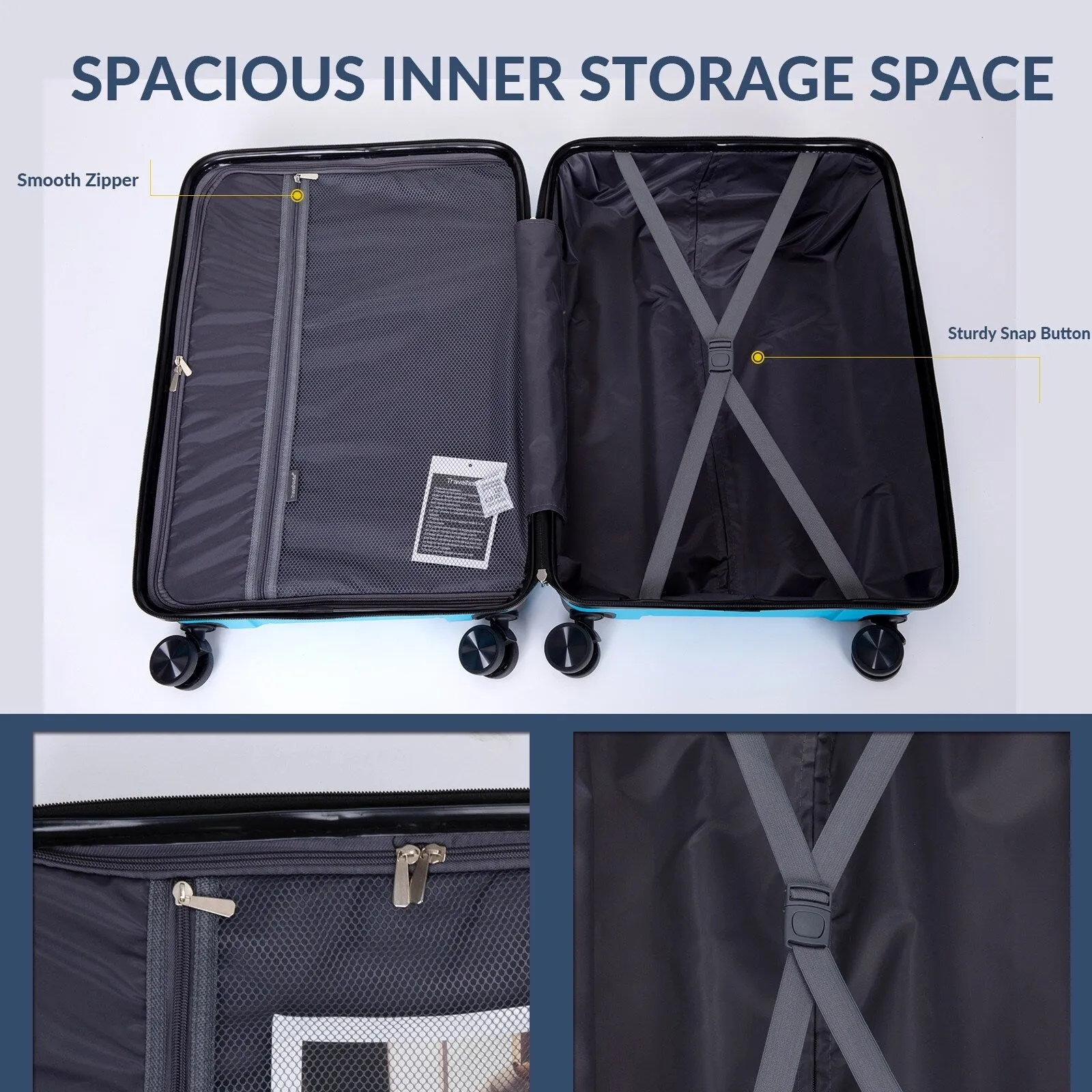 Multi-Size Luggage Set with Double Spinner Wheels and TSA Lock, 3-Piece Lightweight Suitcase with Hooks and Name Card