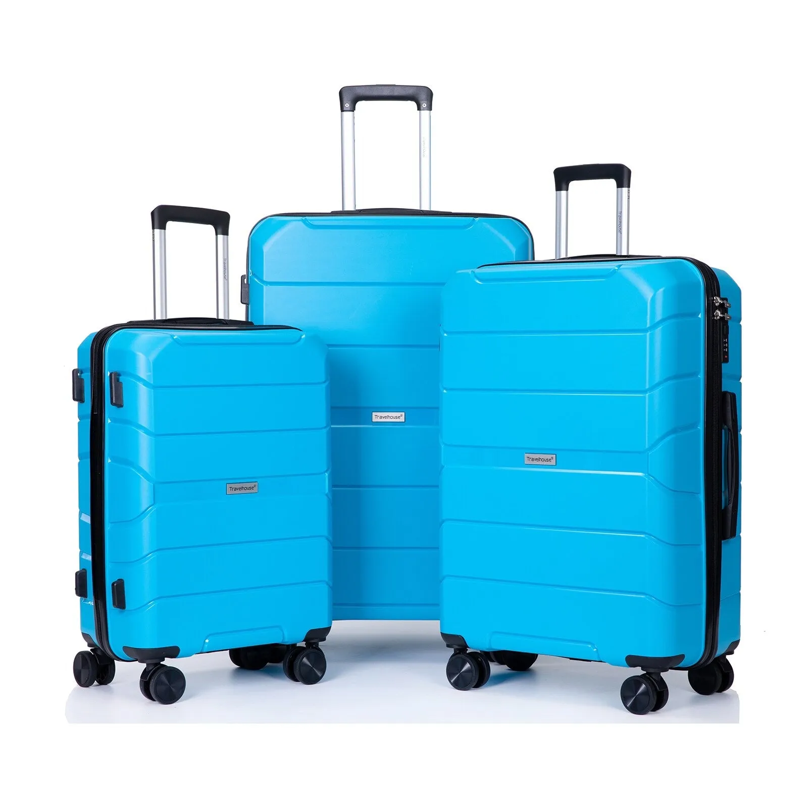 Multi-Size Luggage Set with Double Spinner Wheels and TSA Lock, 3-Piece Lightweight Suitcase with Hooks and Name Card