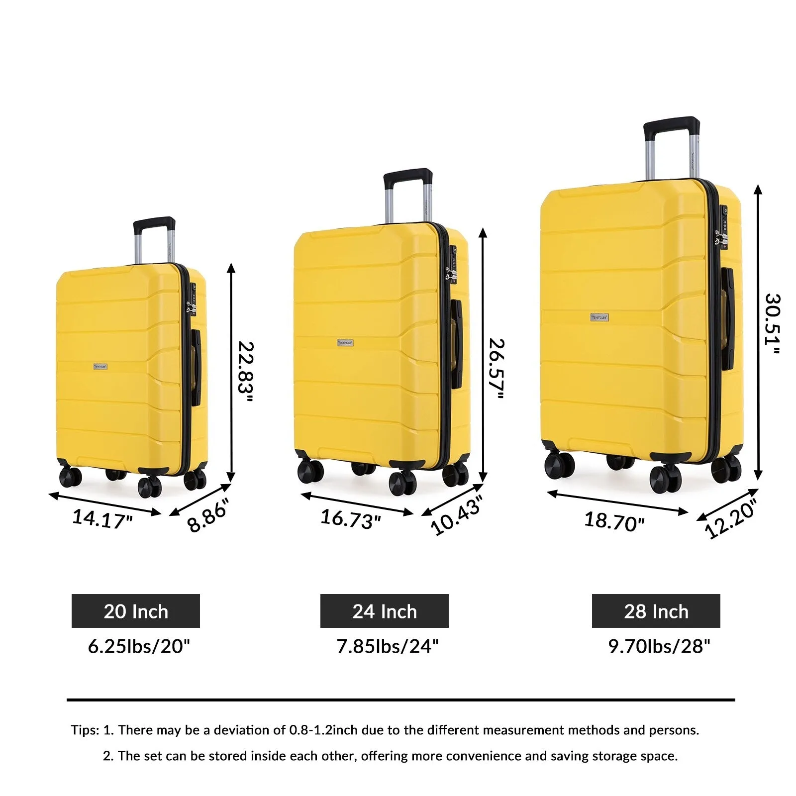 Multi-Size Luggage Set with Double Spinner Wheels and TSA Lock, 3-Piece Lightweight Suitcase with Hooks and Name Card