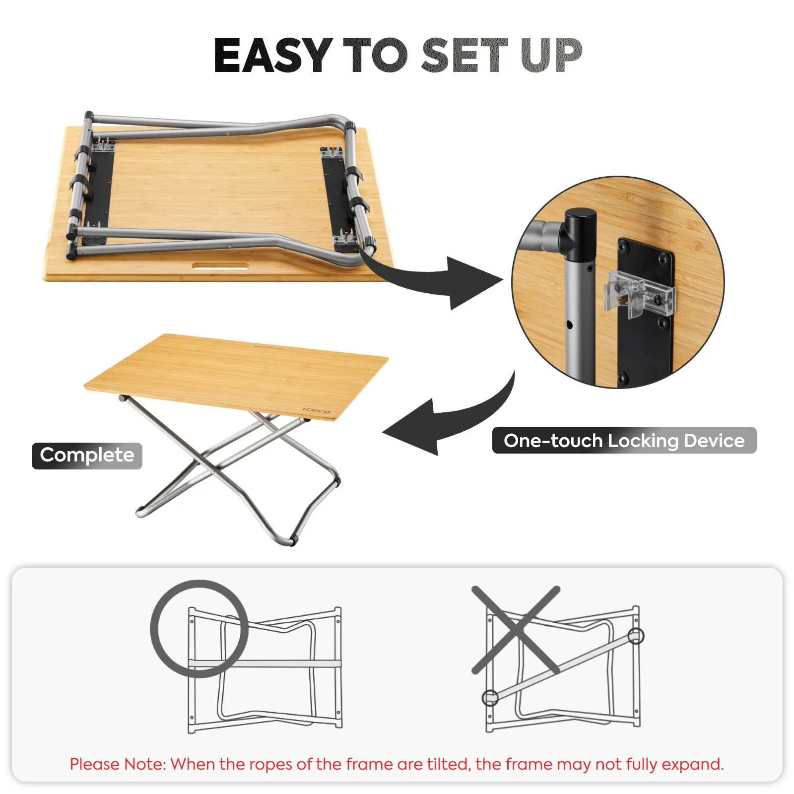 New! Portable Folding Bamboo Camping Table with Storage Bag | ICECO