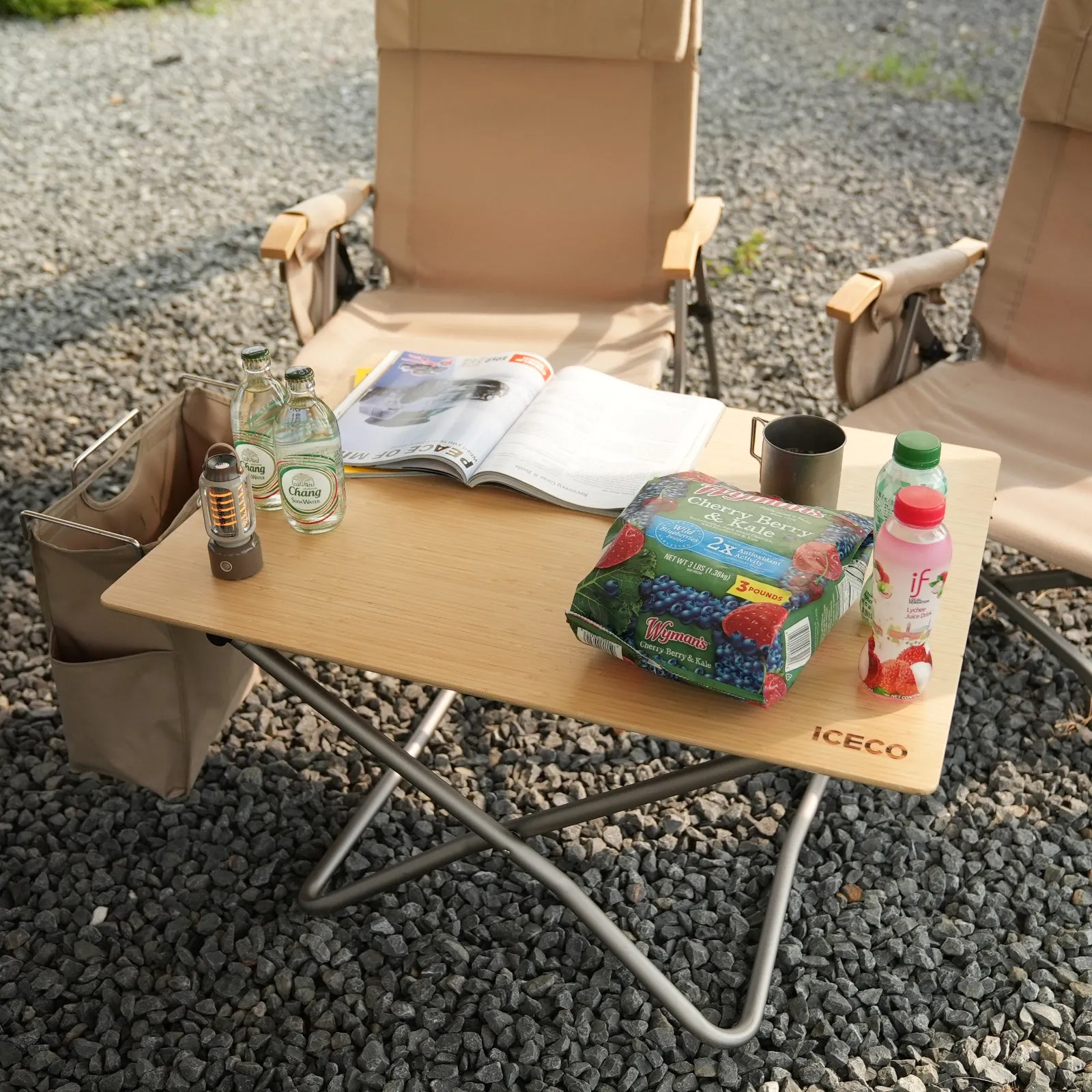 New! Portable Folding Bamboo Camping Table with Storage Bag | ICECO