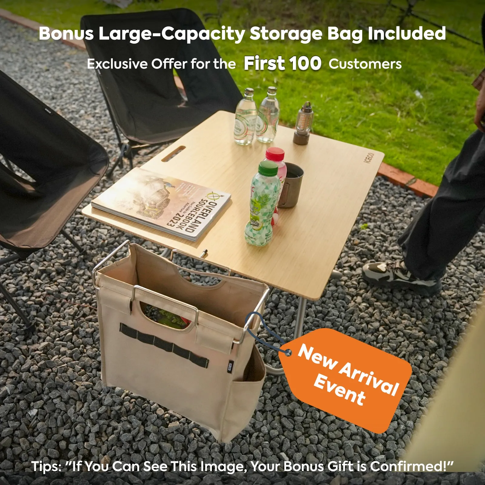 New! Portable Folding Bamboo Camping Table with Storage Bag | ICECO