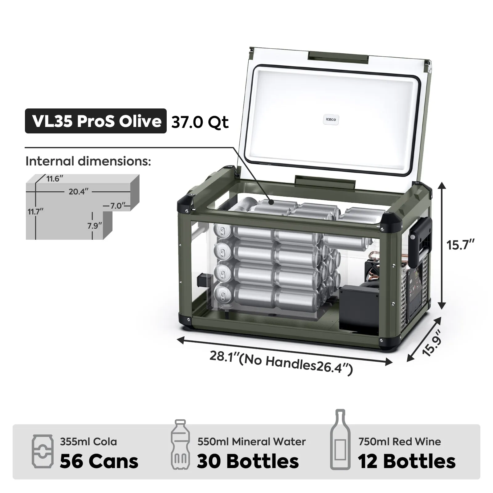 NEW！37QT VL35ProS Olive 12V Metal Single Zone Fridge Freezer | ICECO