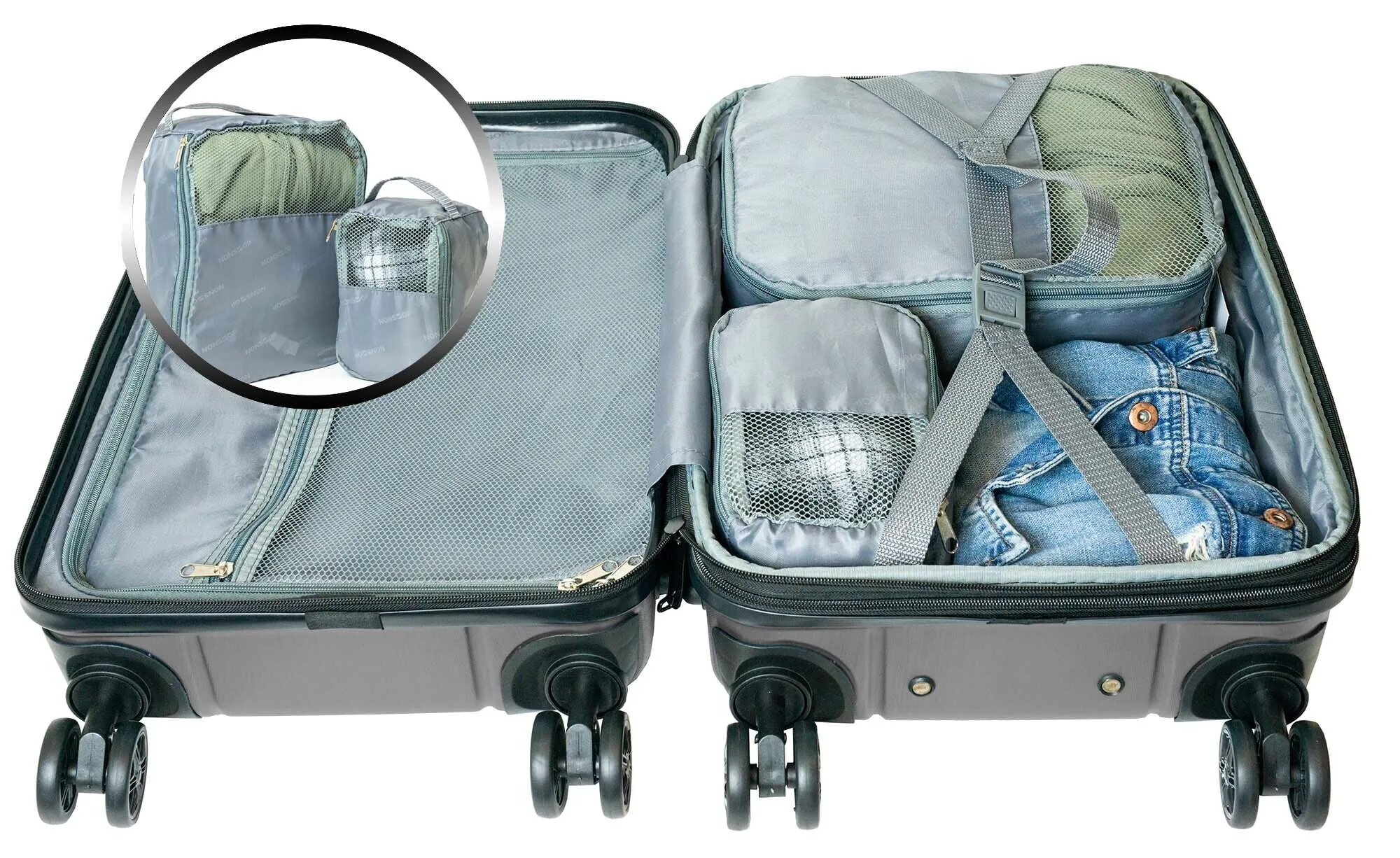 NONSTOP New York 3-Piece Expandable Spinner Luggage Set with Powerbank & 3-Piece Packing Cube Set
