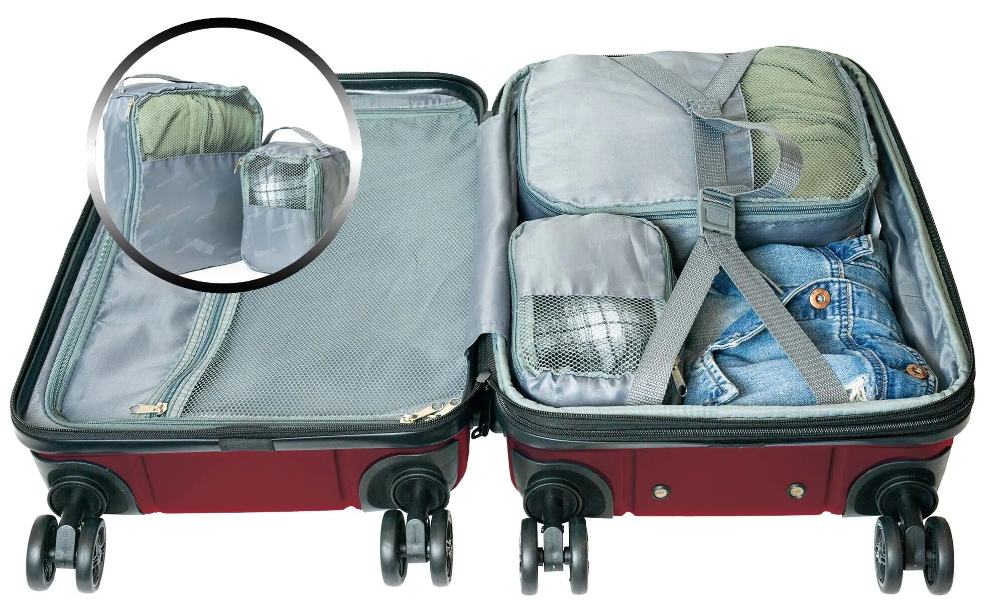 NONSTOP New York 3-Piece Expandable Spinner Luggage Set with Powerbank & 3-Piece Packing Cube Set