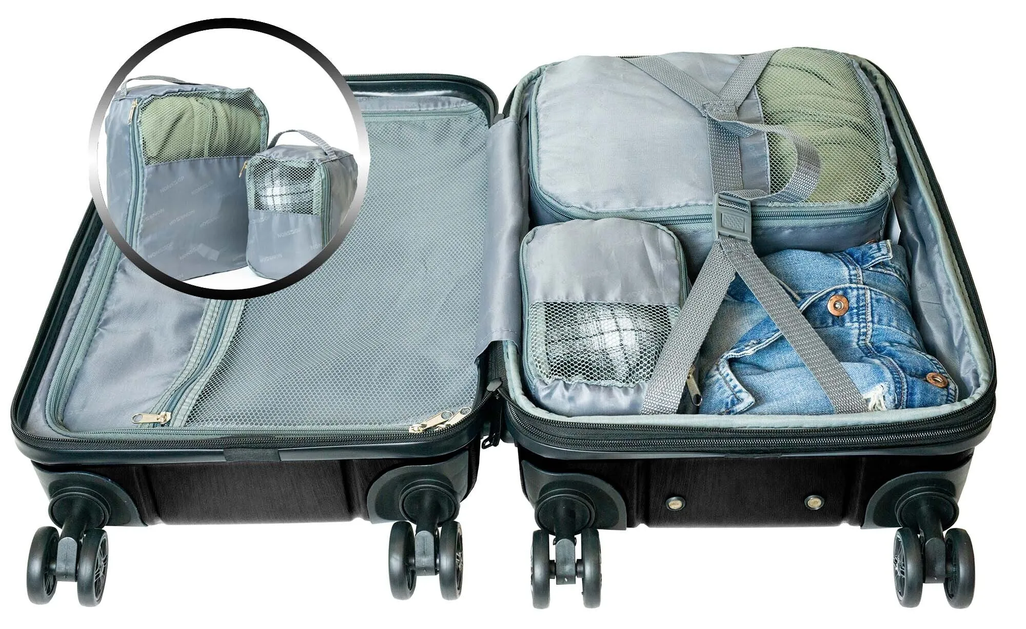 NONSTOP New York 3-Piece Expandable Spinner Luggage Set with Powerbank & 3-Piece Packing Cube Set