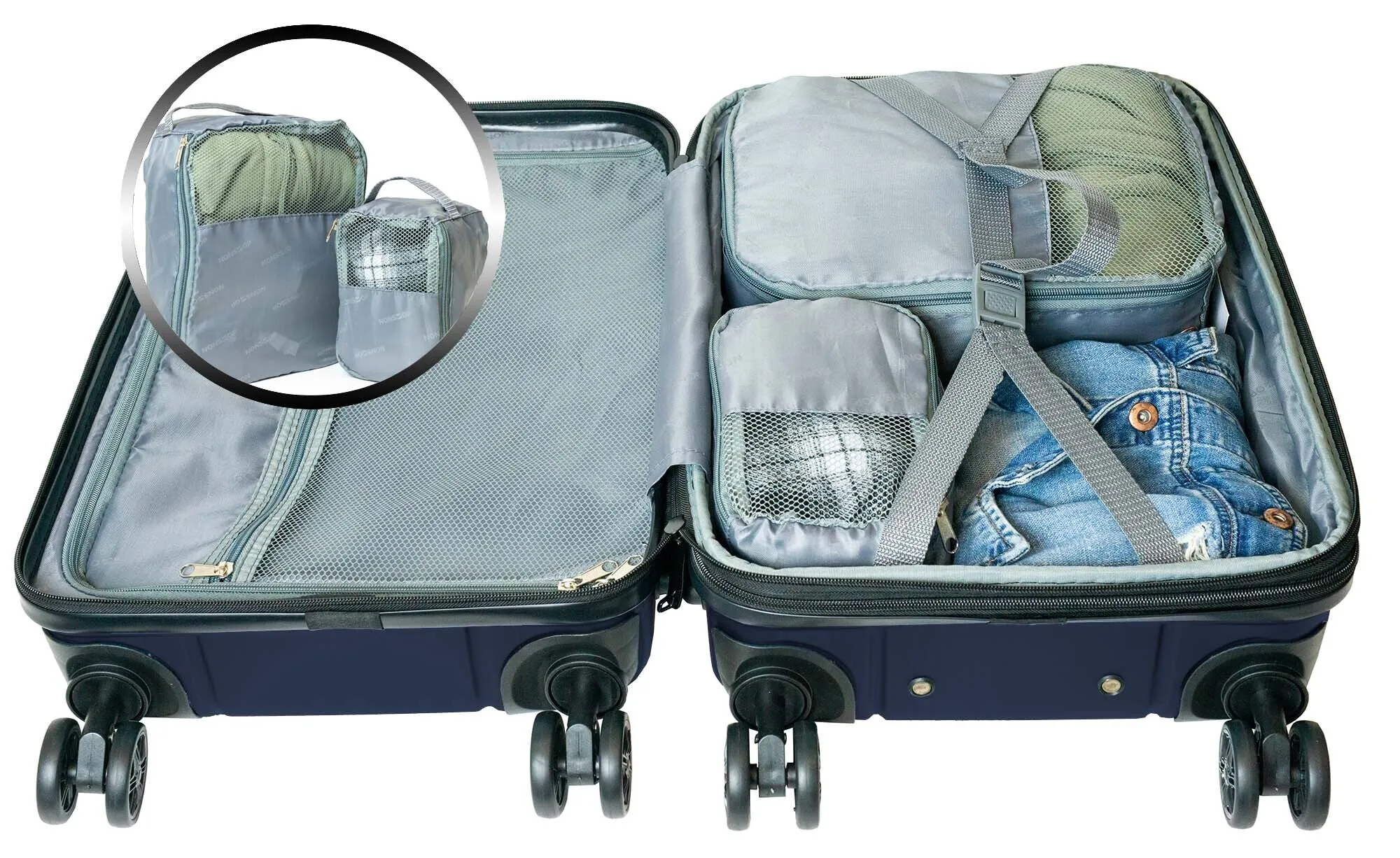 NONSTOP New York 3-Piece Expandable Spinner Luggage Set with Powerbank & 3-Piece Packing Cube Set