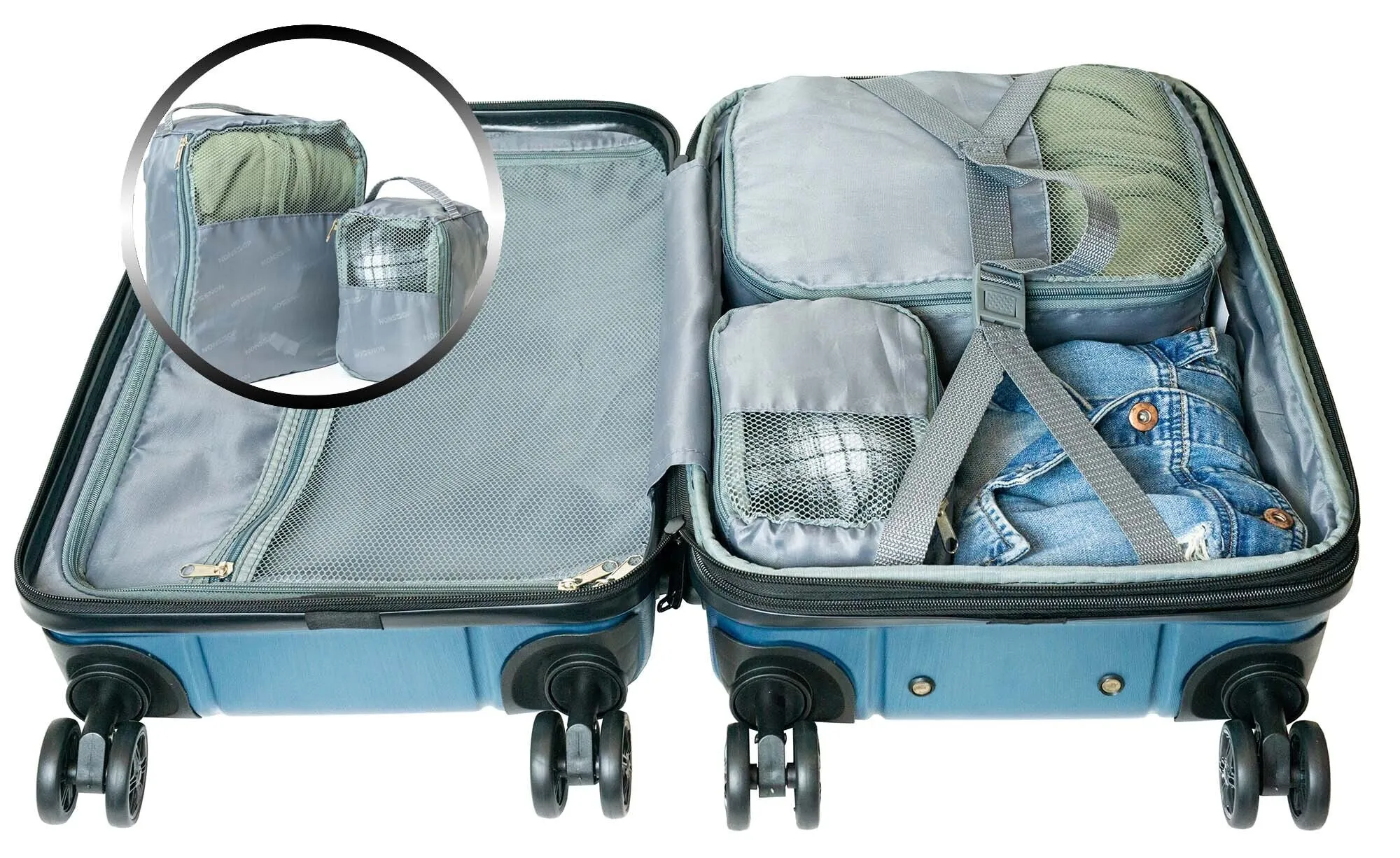 NONSTOP New York 3-Piece Expandable Spinner Luggage Set with Powerbank & 3-Piece Packing Cube Set