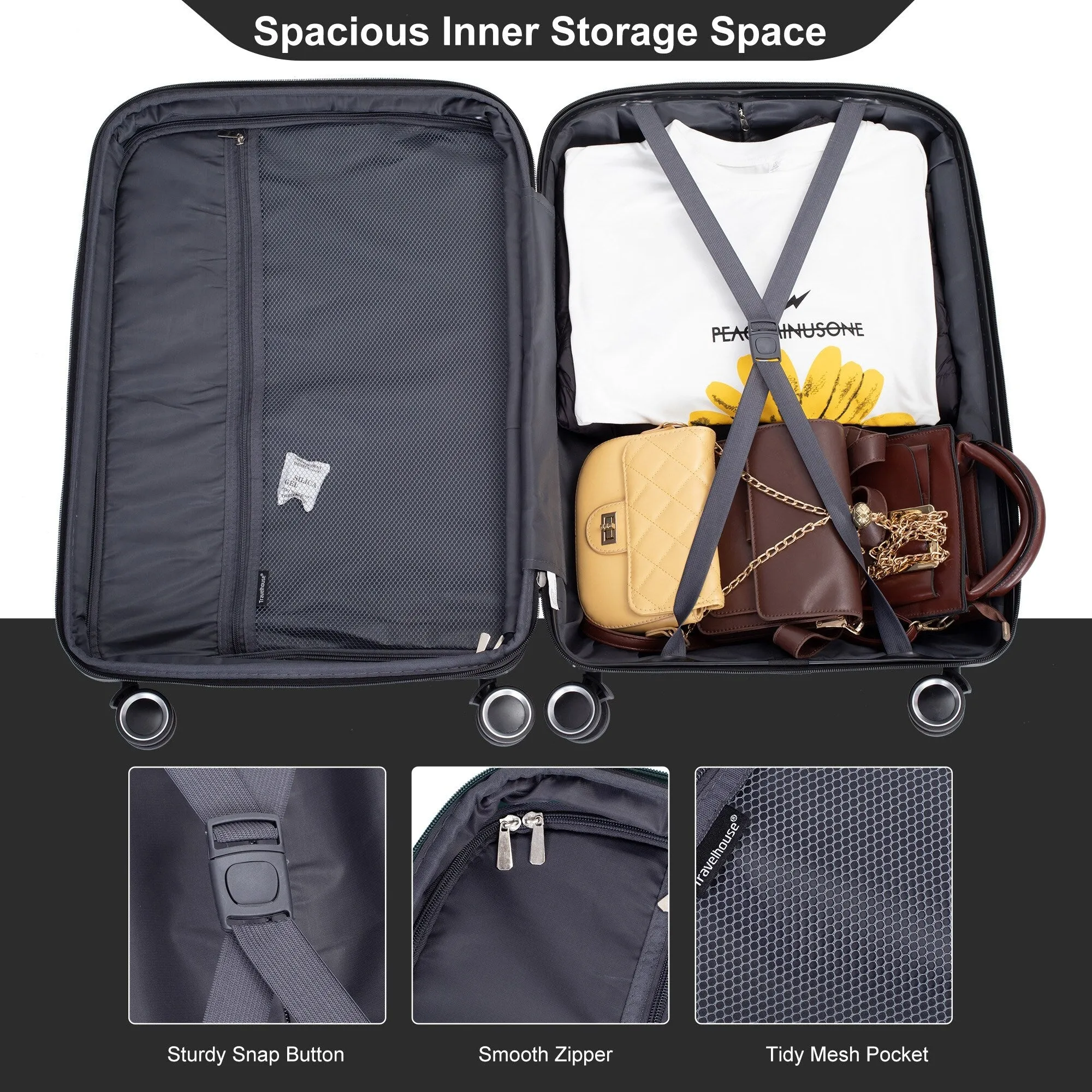 PP Expandable Luggage Sets with TSA Lock and Spinner Wheels, 3-Piece Set Hardshell Suitcase with Zippered Pocket