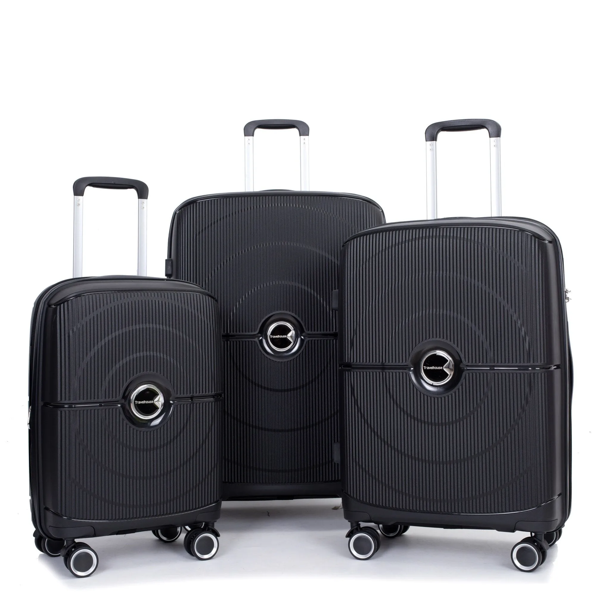 PP Expandable Luggage Sets with TSA Lock and Spinner Wheels, 3-Piece Set Hardshell Suitcase with Zippered Pocket