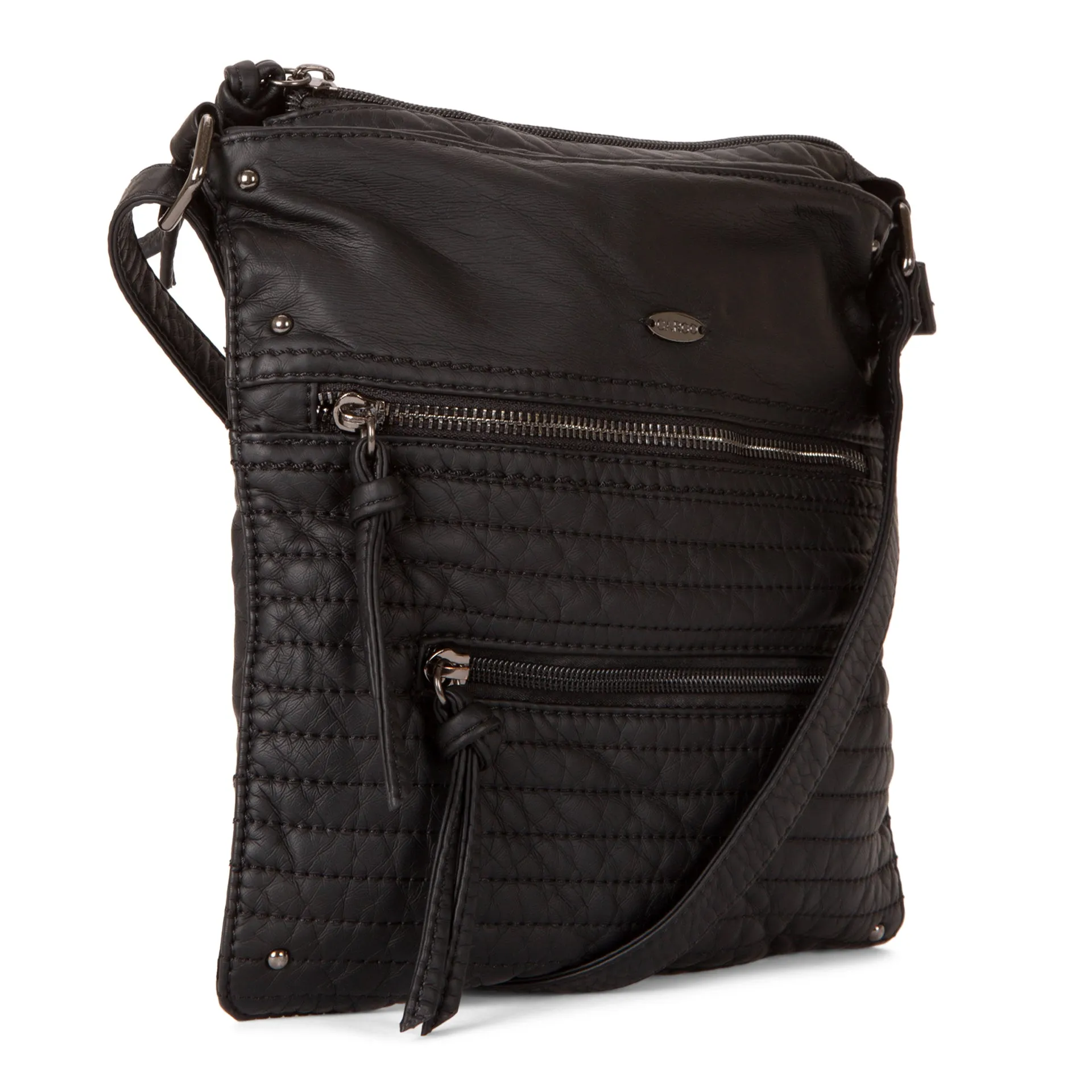 Small Faux Leather Quilted Multi Zip Crossbody