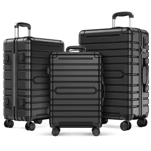 SUGIFT 3 Piece Luggage Sets Hard Shell Luggage Sets with Spinner Wheels TSA Lock, 20in/24in/28in, Black