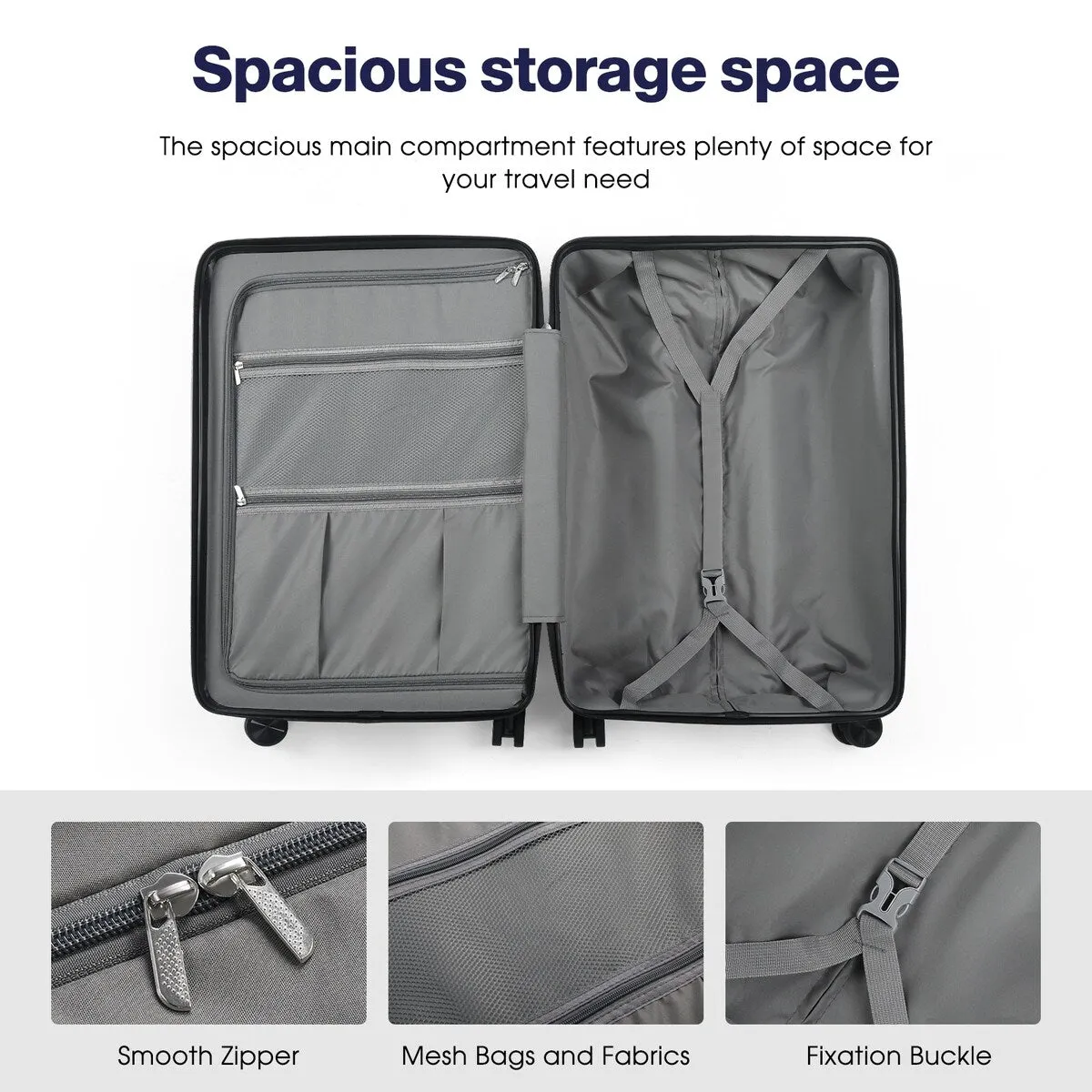 SUGIFT 3 Piece Luggage Sets Hard Shell Luggage Sets with Spinner Wheels TSA Lock, 20in/24in/28in, Black