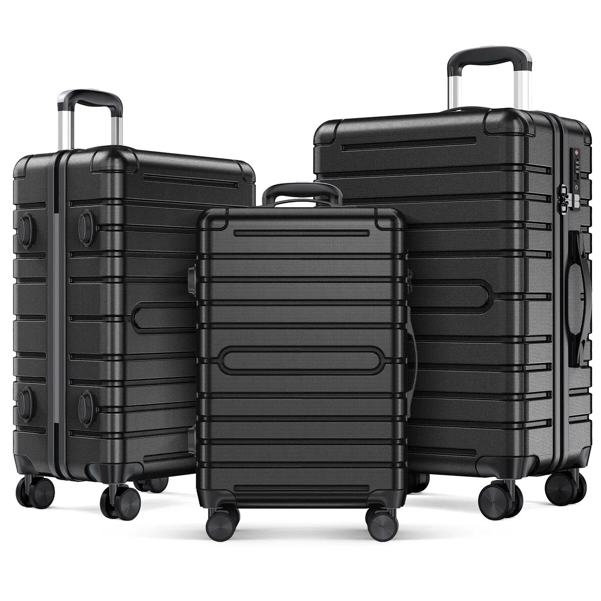 SUGIFT 3 Piece Luggage Sets Hard Shell Luggage Sets with Spinner Wheels TSA Lock, 20in/24in/28in, Black
