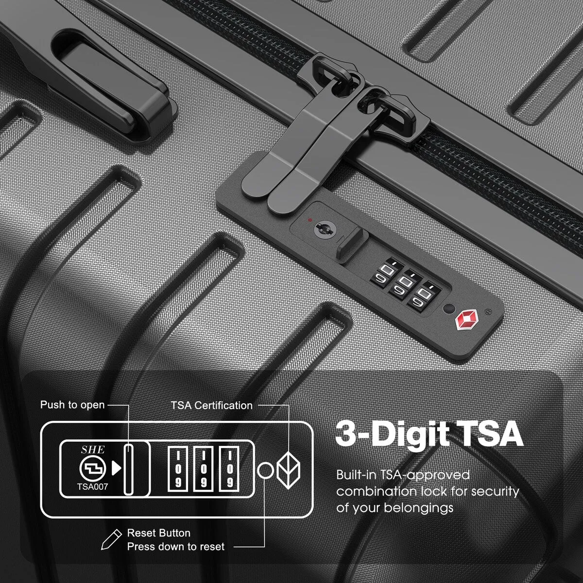 SUGIFT 3 Piece Luggage Sets Hard Shell Luggage Sets with Spinner Wheels TSA Lock, 20in/24in/28in, Black
