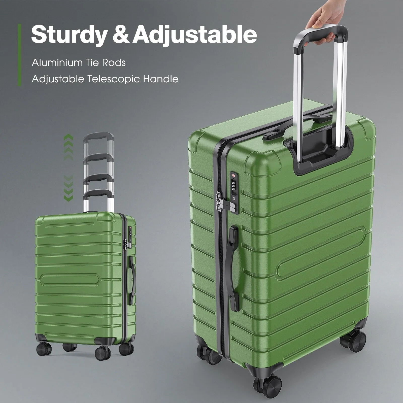 SUGIFT 3 Piece Luggage Sets Hard Shell Luggage Sets with Spinner Wheels TSA Lock, 20in/24in/28in, Green