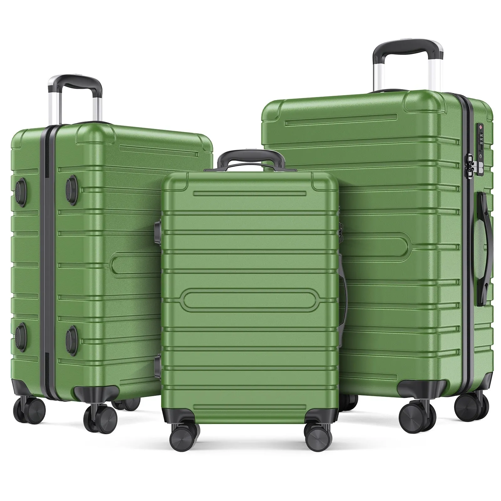 SUGIFT 3 Piece Luggage Sets Hard Shell Luggage Sets with Spinner Wheels TSA Lock, 20in/24in/28in, Green