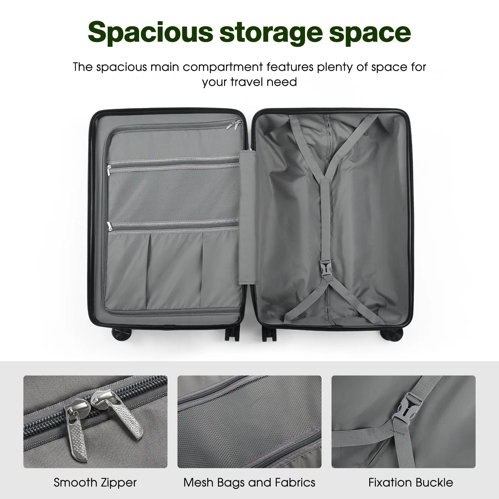 SUGIFT 3 Piece Luggage Sets Hard Shell Luggage Sets with Spinner Wheels TSA Lock, 20in/24in/28in, Green