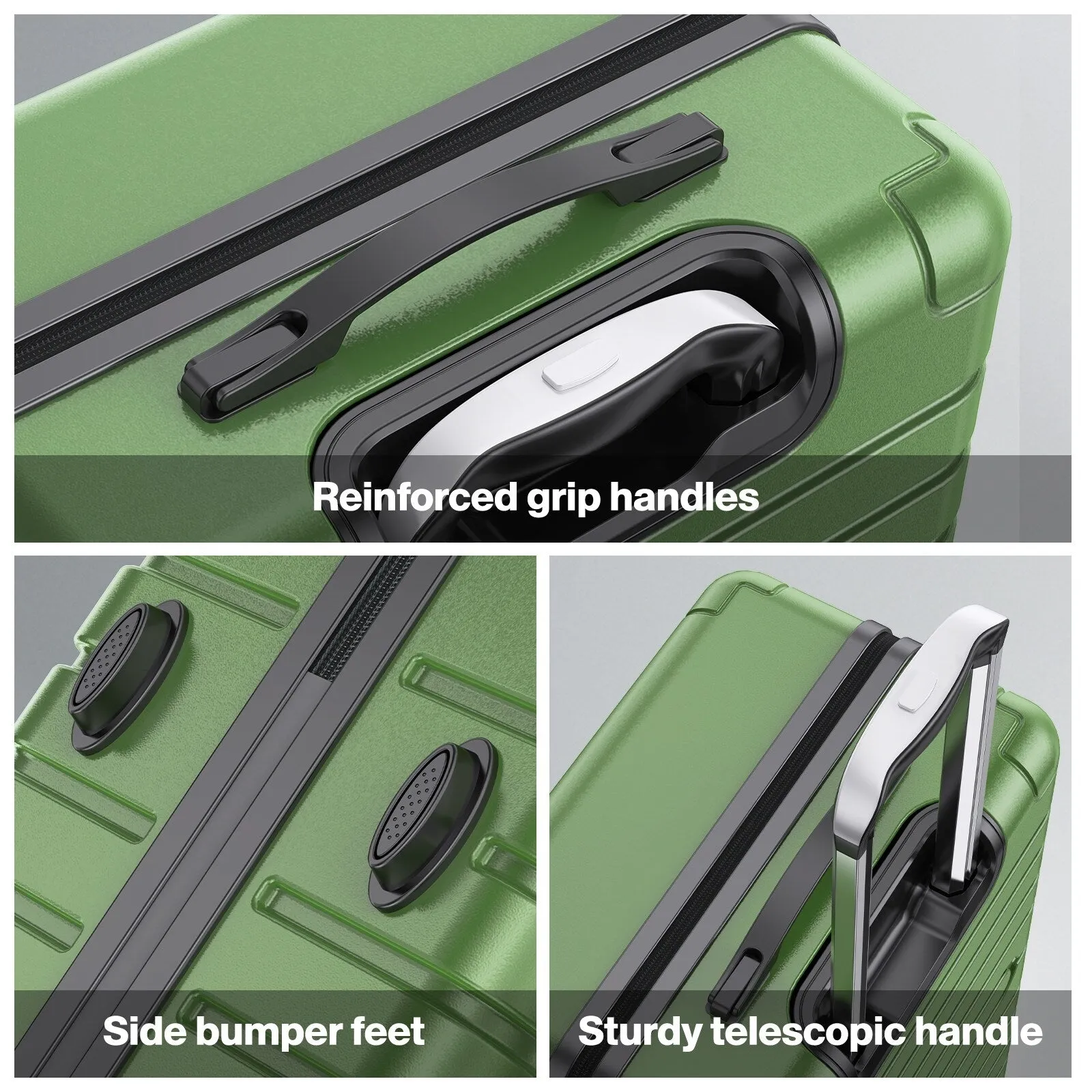SUGIFT 3 Piece Luggage Sets Hard Shell Luggage Sets with Spinner Wheels TSA Lock, 20in/24in/28in, Green