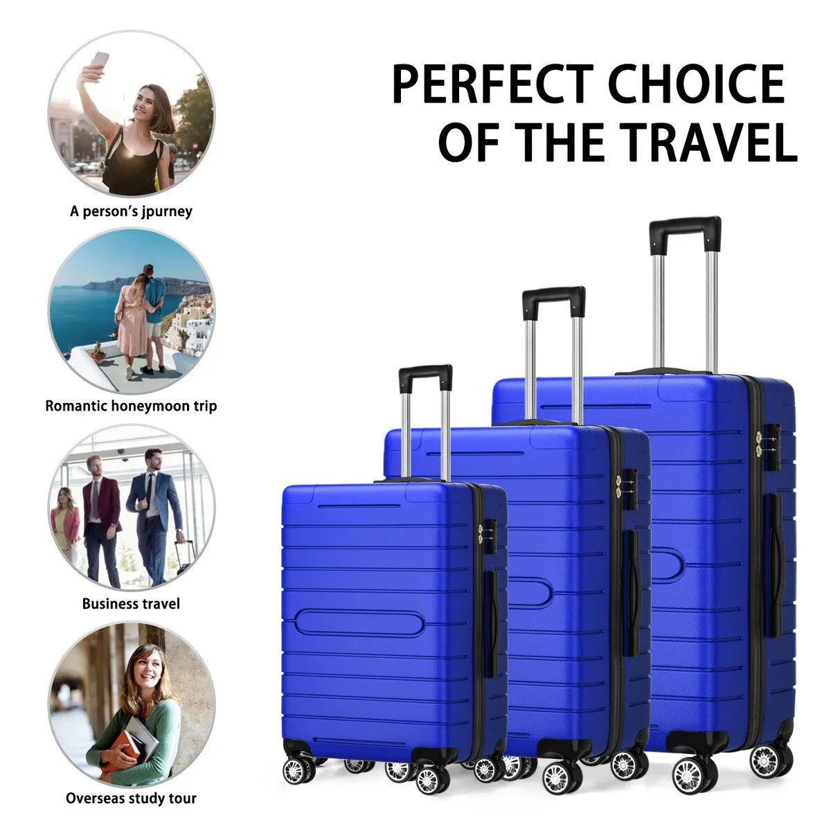 SUGIFT 3 Piece Luggage Sets Hard Shell Luggage Sets with Spinner Wheels TSA Lock, 20in/24in/28in