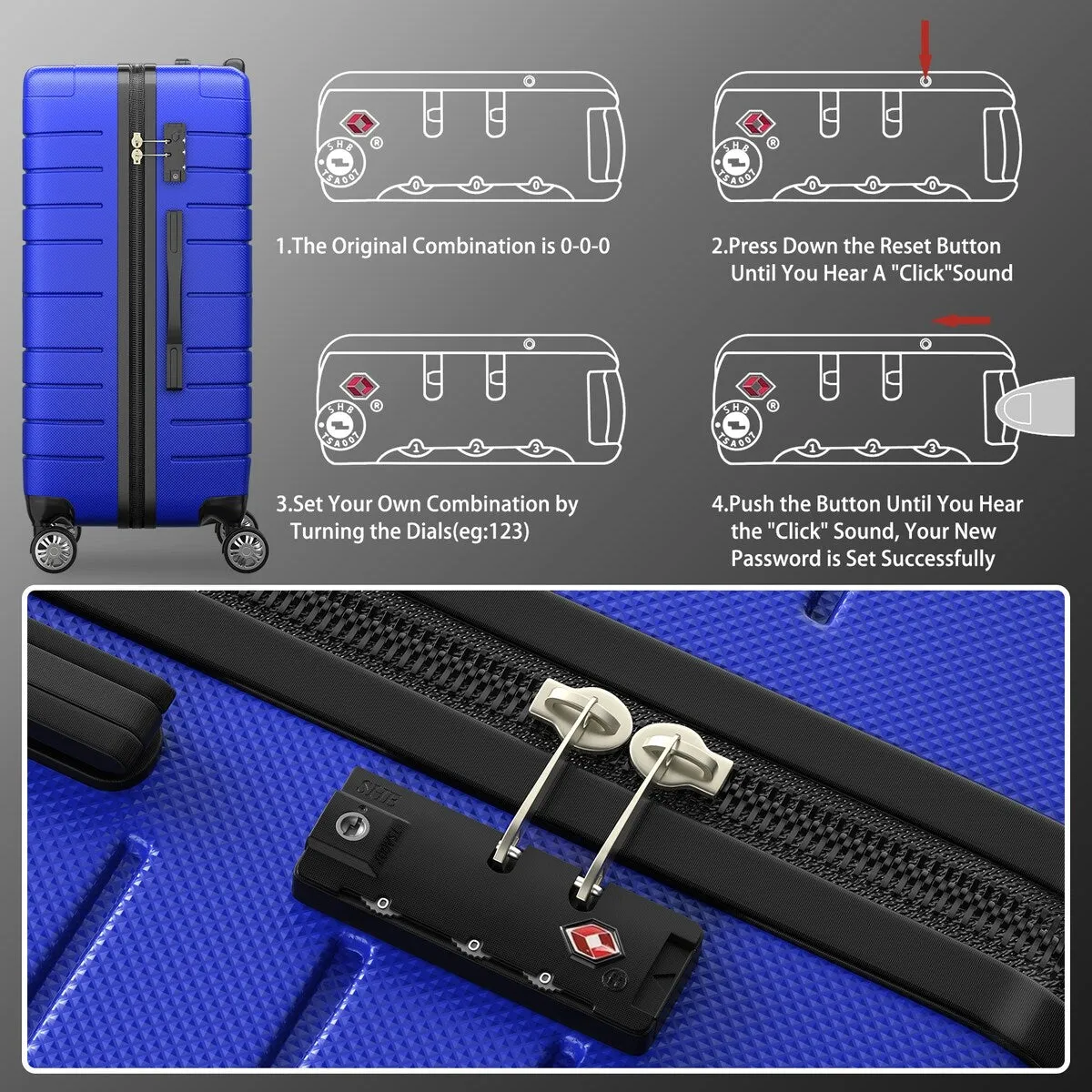 SUGIFT 3 Piece Luggage Sets Hard Shell Luggage Sets with Spinner Wheels TSA Lock, 20in/24in/28in