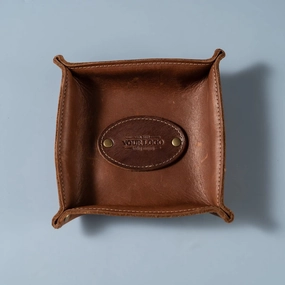 Your Logo   Our Leather - The Monticello Fine Leather Personalized Desk Valet Caddy Tray for Dresser or Office - Custom Logo and Corporate Gifting
